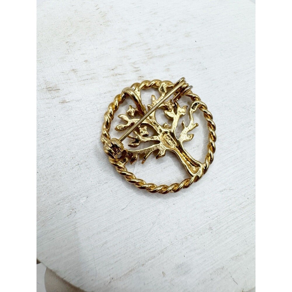 Tree Of Life Small Round Brooch Pendant Colorful Rhinestones - Picture 6 of 8